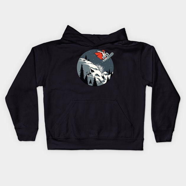 Little Red Ridding Hood Snowboarding Down the Snow White Wolf Mountain Kids Hoodie by Kali Space